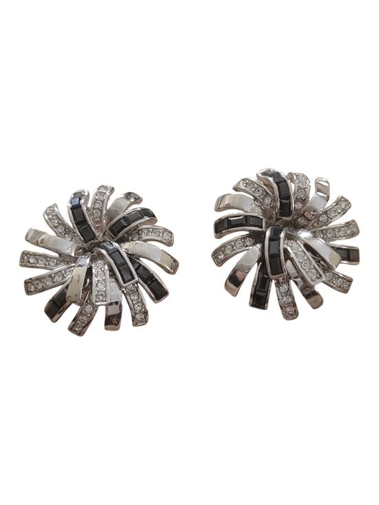 fifth avenue collection Jewelry - Silver-tone Black and Clear Crystal Swirl Earrings